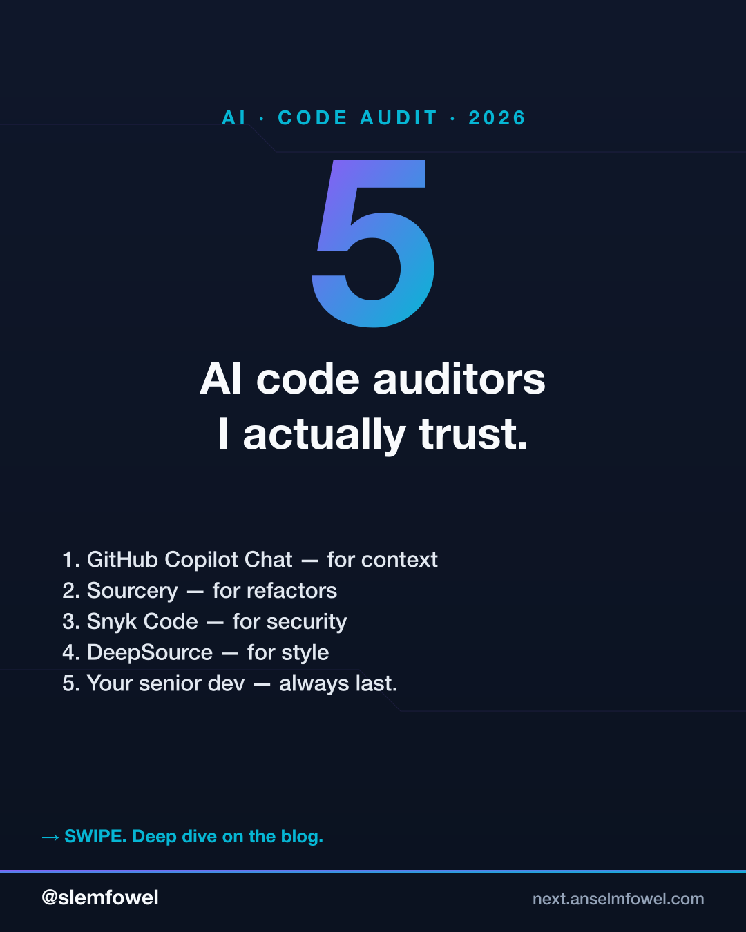 5 AI code auditors I trust — Anselm Fowel