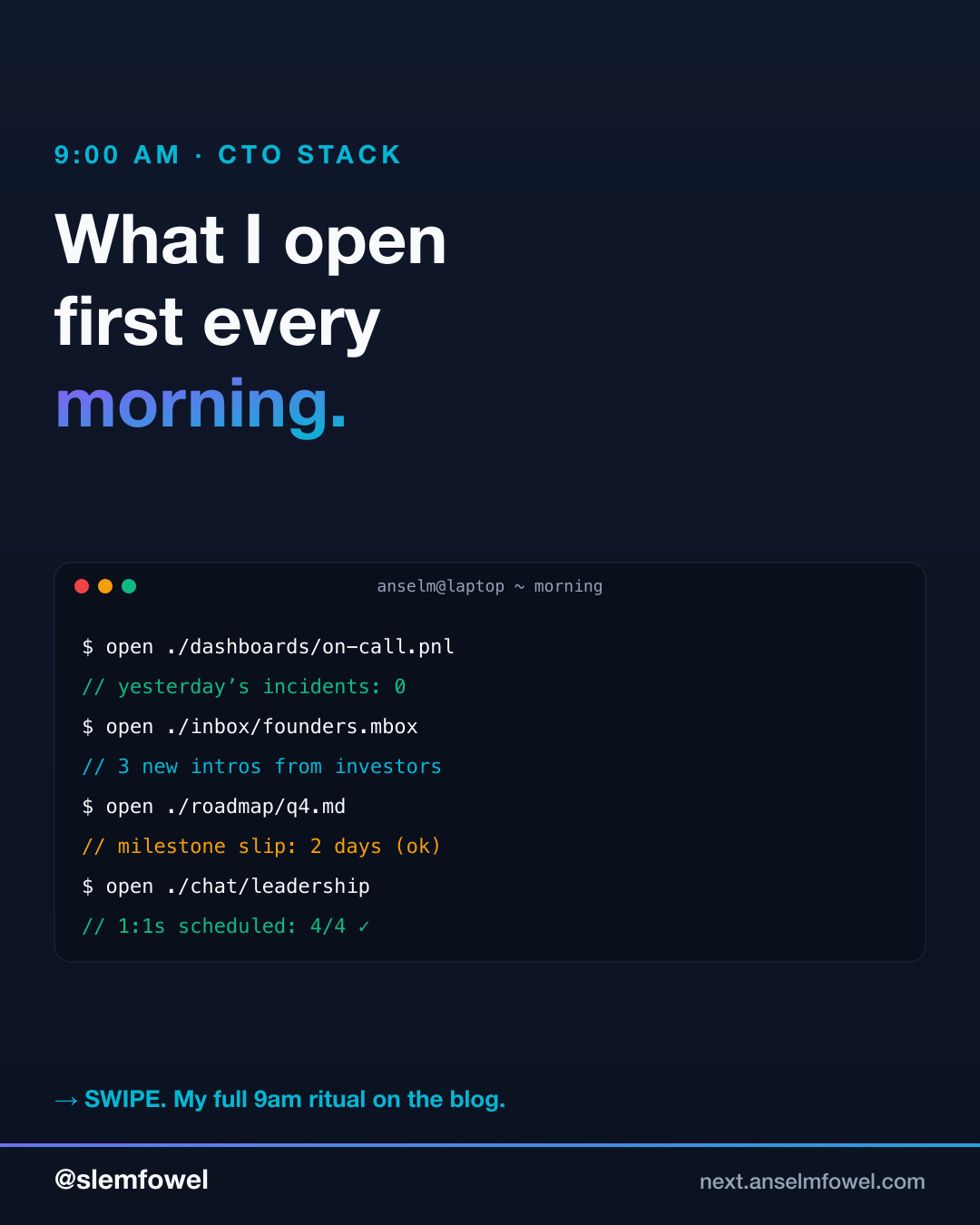 What I open first every morning — Anselm Fowel