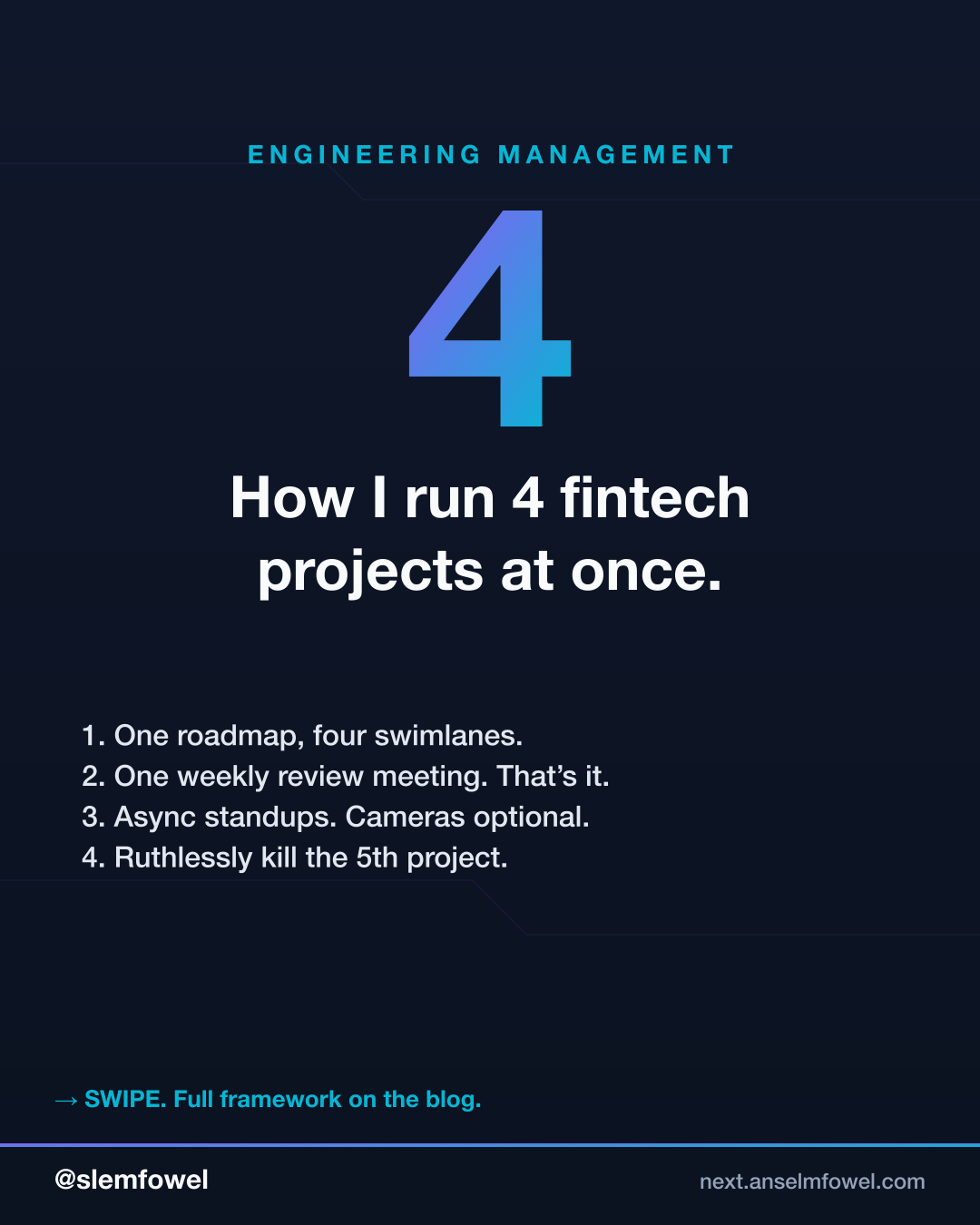 Running 4 fintech projects at once — Anselm Fowel