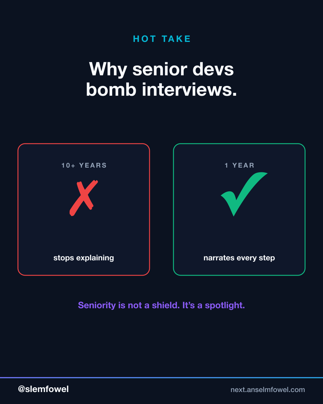 Why senior devs bomb interviews — Anselm Fowel