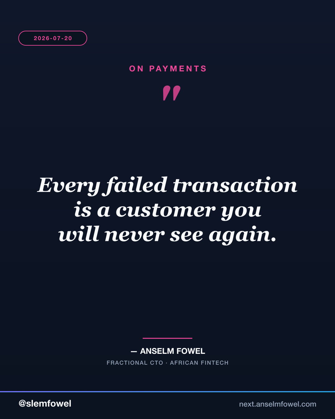 ON PAYMENTS — Anselm Fowel