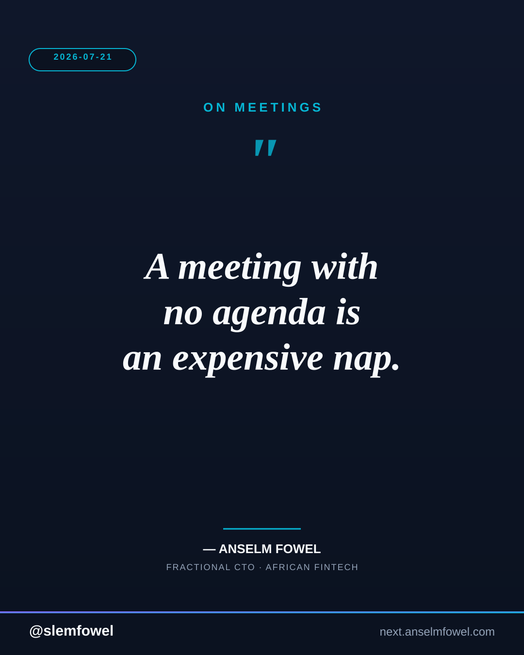ON MEETINGS — Anselm Fowel