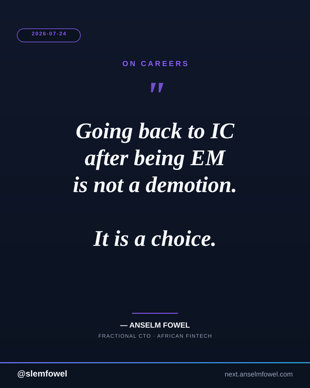 ON CAREERS — Anselm Fowel