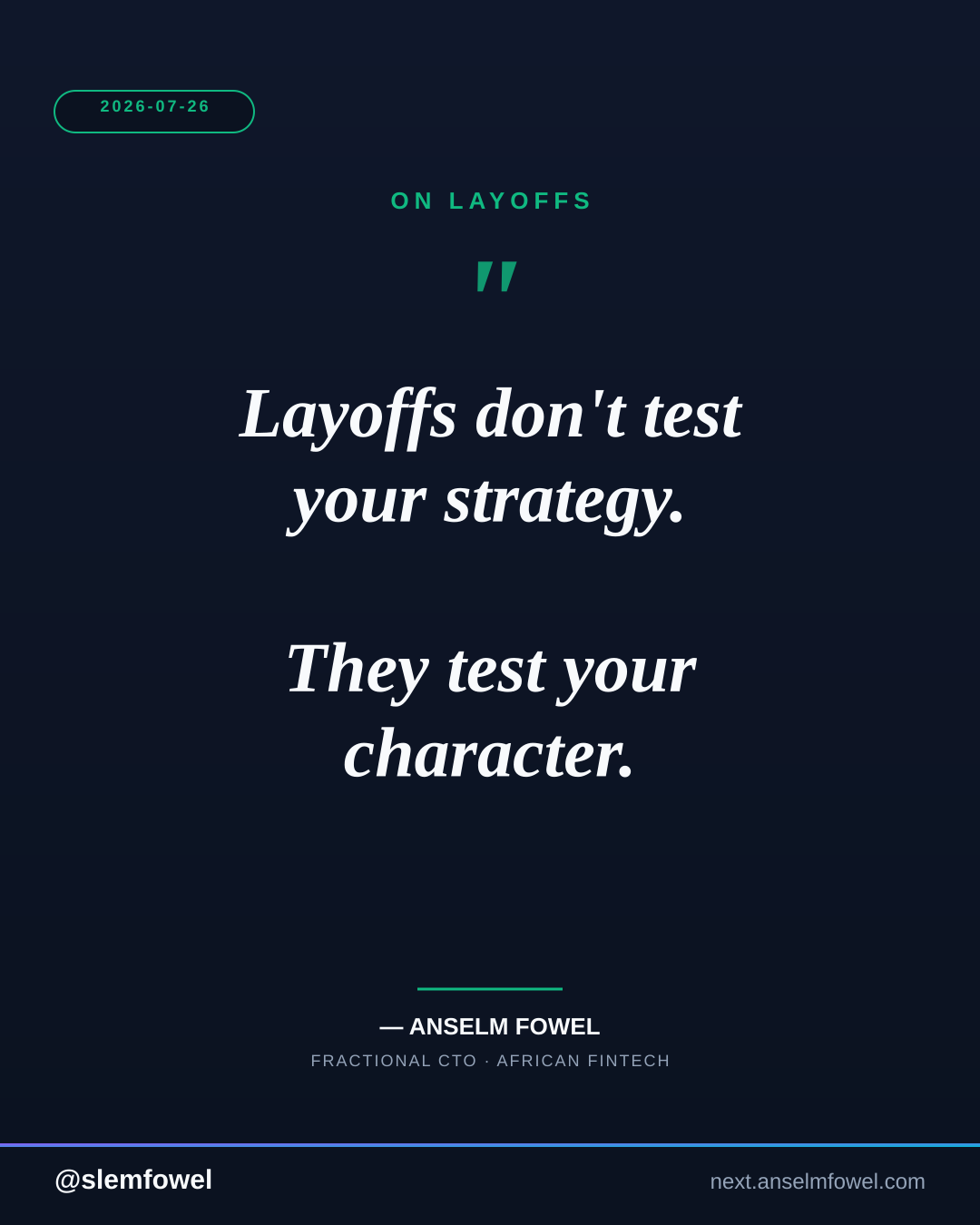 ON LAYOFFS — Anselm Fowel