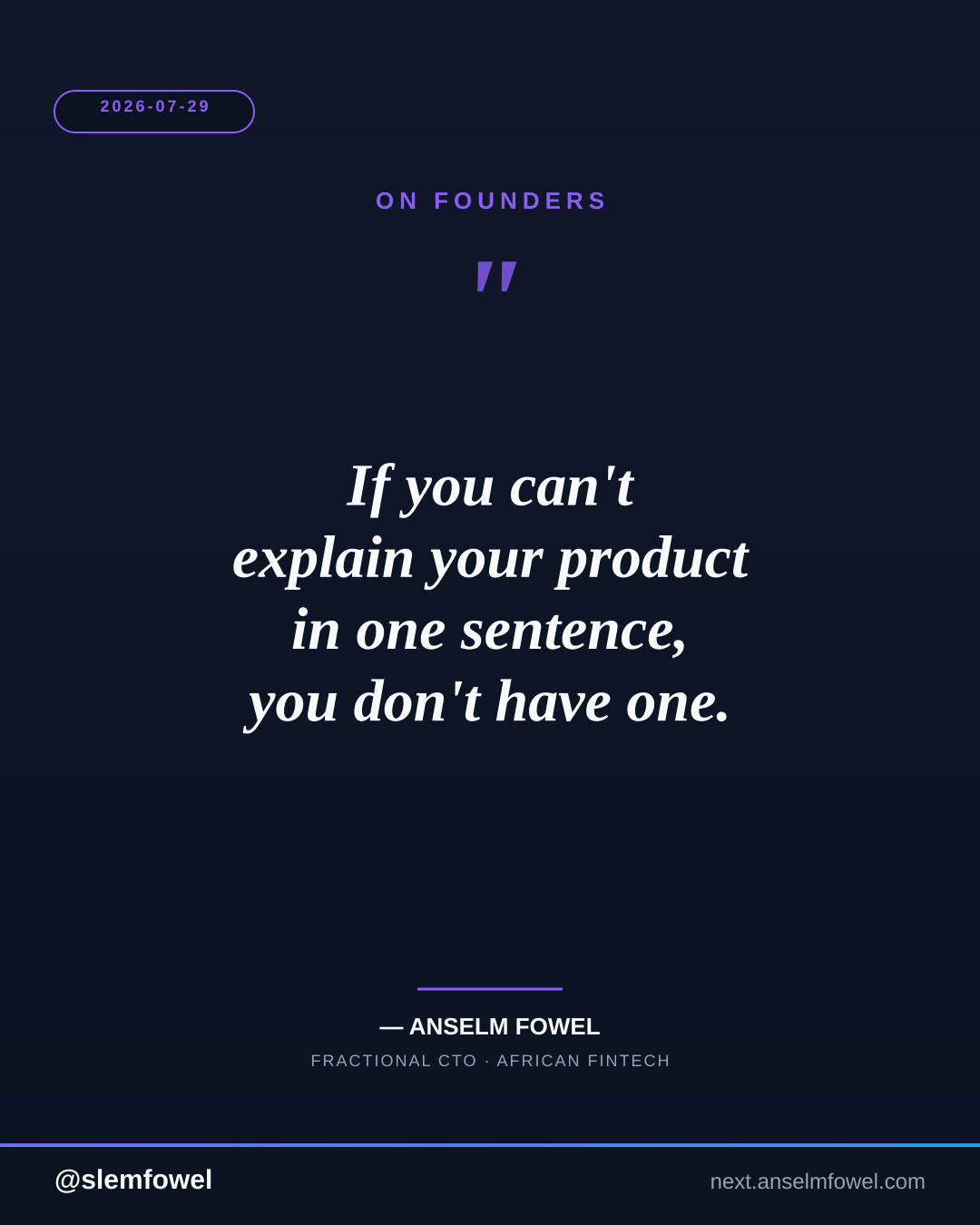 ON FOUNDERS — Anselm Fowel