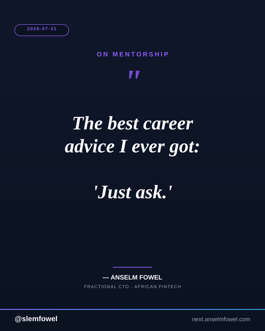 ON MENTORSHIP — Anselm Fowel