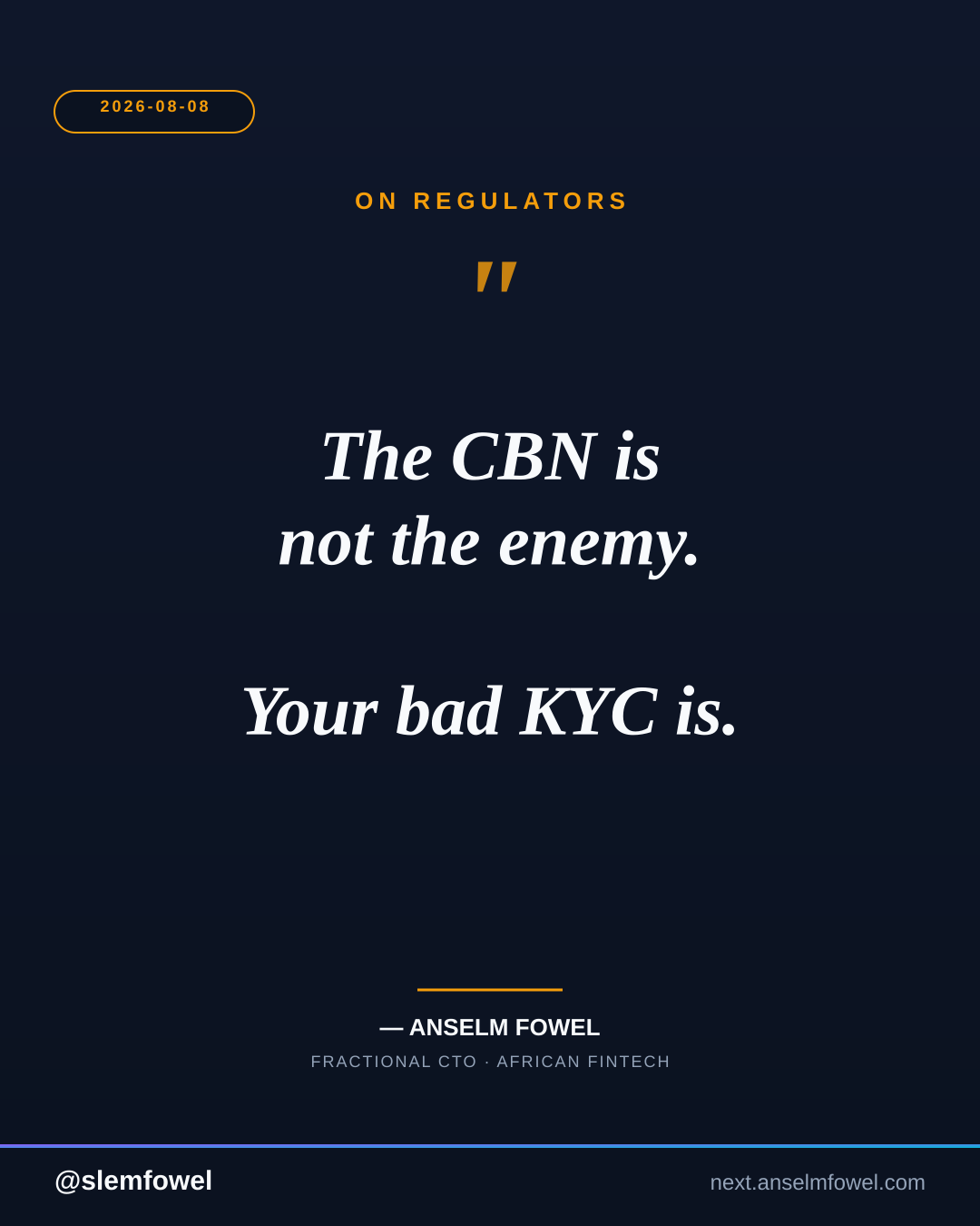 ON REGULATORS — Anselm Fowel
