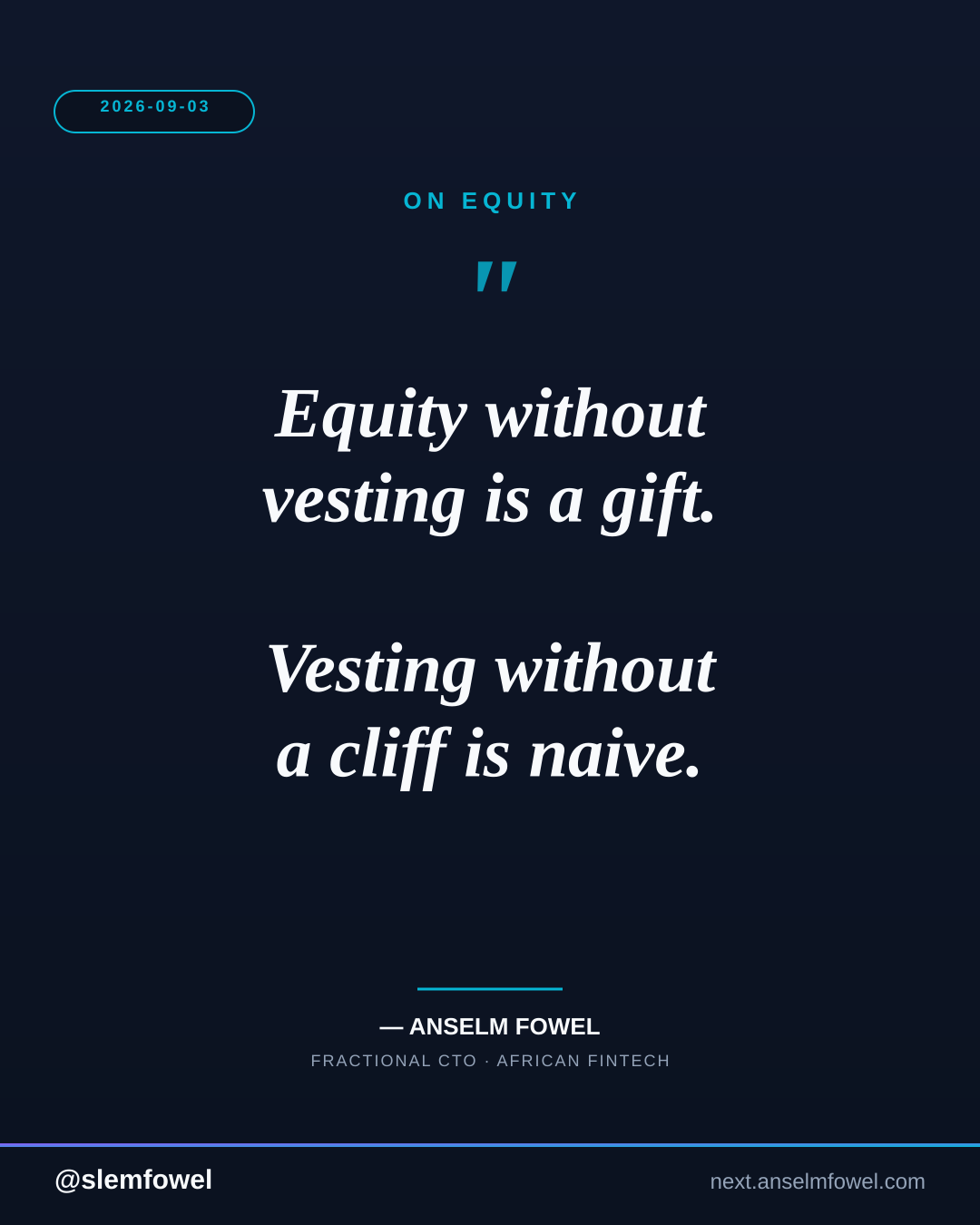 ON EQUITY — Anselm Fowel