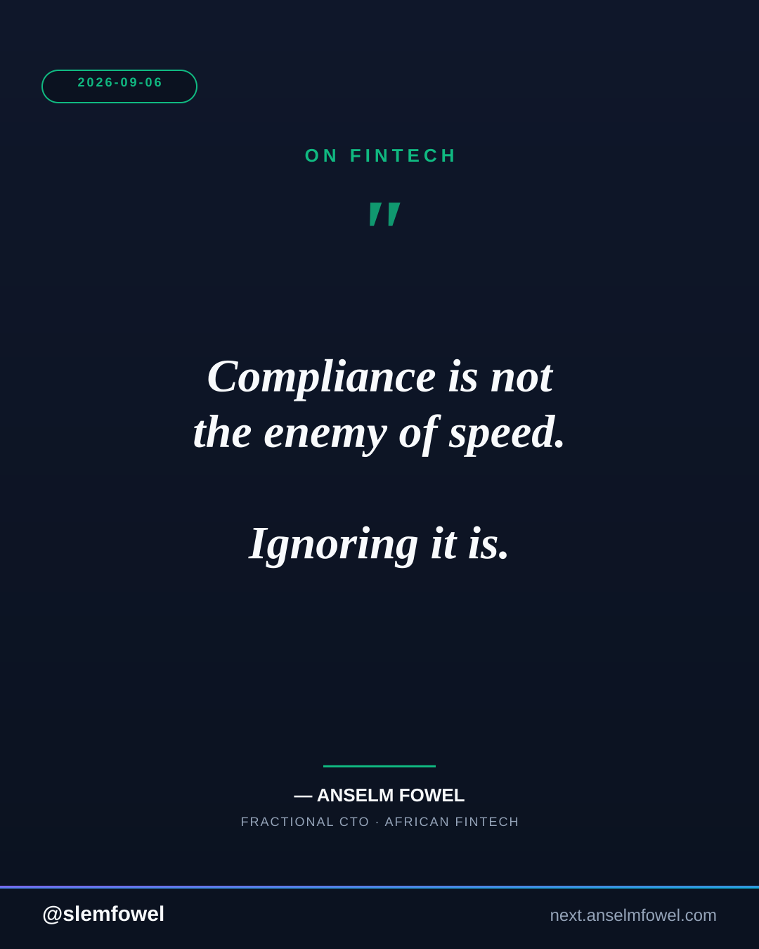 ON FINTECH — Anselm Fowel