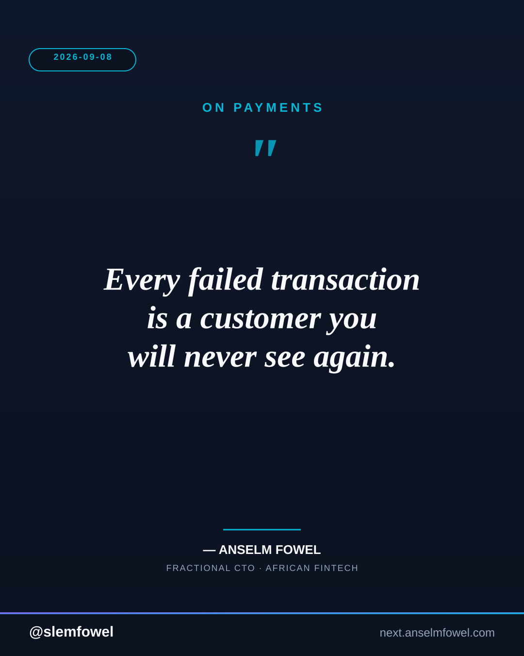 ON PAYMENTS — Anselm Fowel
