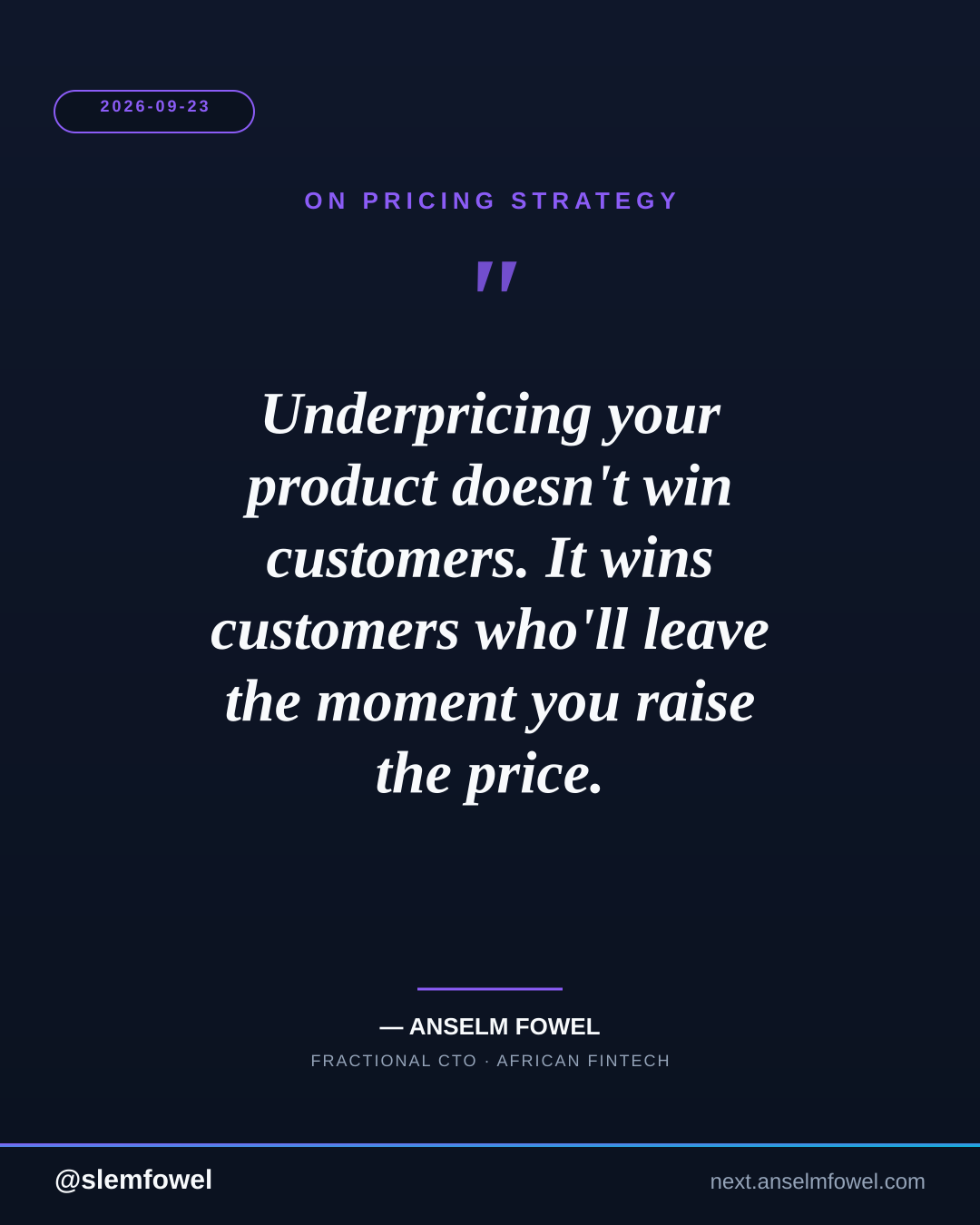 ON PRICING STRATEGY — Anselm Fowel